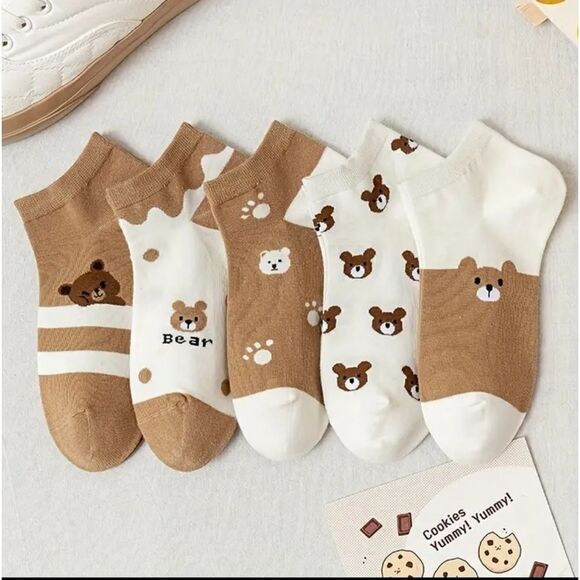 3 for $26 - Socks 5 pair Teddy Bear Pattern Ankle Socks - Picture 2 of 4